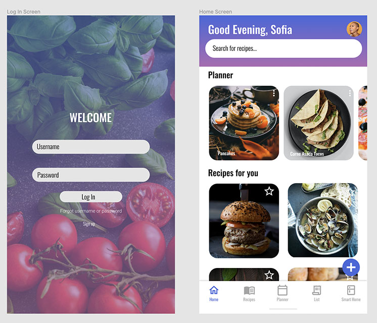 screen shot of a recipe app